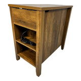 Farmhouse End Table Bedside Table with Charging Station,Night Stand with Barn Door and Drawer, W1412P230409