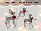 3pcs 4FT 30.00V 3.60W Family Elk Brown Ratten Style Frame Courtyard Elk Decoration 40050045