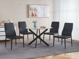 Black Dining Table with cross metal leg and tempered glass,Modern Space Saving Kitchen Table for W234P227893