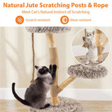 3-Level Natural Pear Wood Cat Tree - 19.5"x35.5", Jute Scratching Posts, Long Plush 10303991