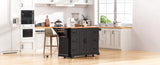 K&K 56 inch Kitchen Island with Rubber Wood Veneer Drop Leaf, Power Outlet, 4 Door Shelves, Embossed N707P266184B