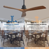 ZNTS 52inch Outdoor Farmhouse Ceiling Fan with Remote Control Solid Wood Fan Blade Reversible Motor KBS-5247-DC-WD