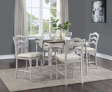 ZNTS ACME Bettina 5PC COUNTER HEIGHT TABLE SET Beige Fabric, Antique White & Weathered Oak Finish DN01439