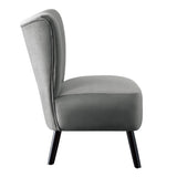 ZNTS Unique Style Gray Velvet Covering Accent Chair Button-Tufted Back Brown Finish Wood Legs Modern Home B01143825