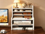 White 6-Tier Desktop Storage Organizer, Adjustable Removable Shelves Wooden Desk Rack with Anti-Fall 75807075