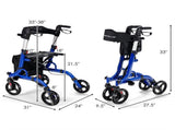 2-in-1 Blue Rollator Walker & Wheelchair - 330 lbs Capacity, 8" PVC Wheels X-Shaped Structure 43466378