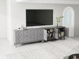 4 doors cabinet Vintage Storage Cabinet with Hand-Carved Geometric Doors, Adjustable Shelves, Black W688P359831