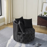 ZNTS Velvet Upholstered Swivel Chair for Living Room, with Button Tufted Design and Movable Wheels, W48790917