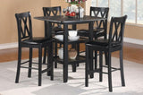Black Finish 5pc Counter Height Set Dining Counter Height Table with Lower Shelves and 4x Chairs Set B011P194586