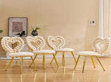 Set of 2 Unique Heart Bubble Tufted Accent Chair, Plush Velvet Chair with Shiny Gold Metal Frame, W3875P446139