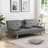 ZNTS Sofa Bed with Armrest two holders WOOD FRAME, STAINLESS LEG, FUTON GREY PVC W2297P247516