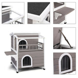 ZNTS Wooden Cat house 2-Story Indoor Outdoor Luxurious Cat Shelter House with Transparent Canopy, Large 60901308