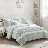 6 Piece Cotton Percale Quilt Set with Throw Pillows Aqua King/Cal King B035129022