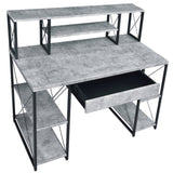 Grey and Black Office Desk with Open Shelves and Hutch B062P184527