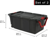 40 Gallon Durable Plastic Storage Tote with Latching Lid and Pull Handle, Black, 2 Pack 51853524
