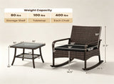 3-Piece PE Wicker Patio Rocking Chair Set, Ergonomic Rocking Bistro Set with 2-Tier Side Table & 60814426