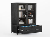 Wide Wooden File Cabinet & Bookcase, Black Embossed Melamine Faced MDF with Glass 07455653