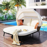 ZNTS 74.8" L Patio Daybed with Retractable Canopy, Outdoor Rattan PE Wicker Back Loveseat Sofa Set with 42521666