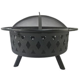 Round fire pit with net cover, fire poker, diamond mesh, metal wood burning outdoor fire pit, 59777100