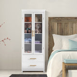 2 Glass Doors 2 Drawers Bathroom Standing Cabinet, Modern Style Bookcase, Household Storage Lockers, 80859839