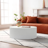Contemporary Round Coffee Table with Handcrafted Relief, 35.43inch, Whtie W876P196386