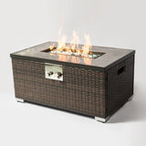 ZNTS Outdoor Fire Table Propane Fire Pit Rattan gas fire table, gas fire table with tile tabletop W85335465