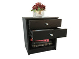 40 x 30 x 60cm Round Handle Night Stand with Two Drawer Black 60016126
