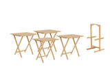 5-Piece Rubberwood Folding TV Tray Table Set of 4 with Storage Rack, Natural 31394747