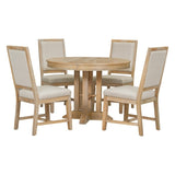 ZNTS 5-Piece Set Extendable Round Table and 4 Upholstered Chairs Farmhouse Set for Kitchen, 79599093