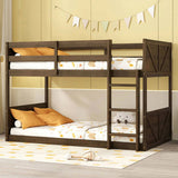 Twin over Twin Floor Bunk Bed Panelled Headboard and Footboard, Solid Rubber Wood Foundation W504P263818