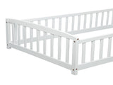 Twin Size Floor Fence Bed with Central Entrance,Pine Wood Floor bed with Guardrails,White W504P425956