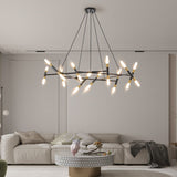 Black & Golden Modern Chandelier Light Fixture, Branch Design with Frosted Tubes, Black Cords, W1340P233171