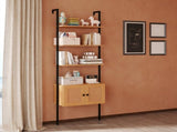 5-Tier Ladder Bookcase with Rattan Cabinet and Metal Frame Natural, 23.5" x 12.5" x 72.5" 08655127