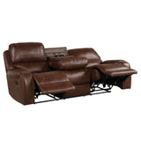Achern Brown Leather-Air Nailhead Manual Reclining 3-Piece Sofa Set T2574P198808
