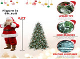 6FT Christmas Tree with 1593 Tips, Red Berries & Pine Cones Snow-Dusted PEPVC Branches, Hinged 44914856