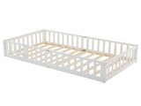 White Painted Pine Wood Fence Bed with Door and Deck Twin Children's Wooden Bed 16132731