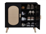 2-door vertical shoe cabinet particle board plastic rattan black frame original wood rattan 51206975