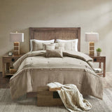 7 Piece Faux Suede Comforter Set Tan Queen B03597129