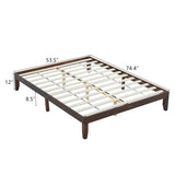 ZNTS Basic bed frame Painted pine wood Brown Full 189*136*30.5cm Wooden bed Single bed 36038766