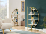 4 Tiers Home Office Open Bookshelf, Round Shape, Different Placement Ways, MDF Board, Gold Metal 70585705