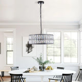 Modern Crystal Drum Chandelier, 6-Light Pendant Lighting Fixture with Black Metal Frame for Living W1340P189445
