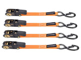 S-Hook 15ft Ratchet Tie Down Set 2200 lb 1 inch Safety Clip Motorcycle Orange 60422076