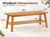 Light Brown Pine Wood Dining Bench with Storage Shelf, 100*30*45.5cm 85132120