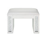 Nysa Ivory Synthetic Leather , Mirrored & Faux Crystals Vanity Stool B2726P448753
