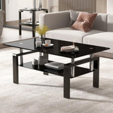 ZNTS Tempered Black Glass Coffee Table, 2-Layers Tea Table W171891785