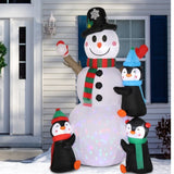 ZNTS 6ft With 3 Penguins, 4 Light Strings, 1 Colorful Rotating Light, Inflatable, Garden Snowman 98246671