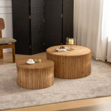 Vintage Fashion Style Cylindrical Nesting Coffee Table Set with Vertical Textured Embossed Design W757P195740
