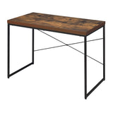 ZNTS Weathered Oak and Black Writing Desk with Metal Sled Base B062P184521