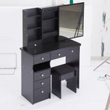 37" Middle Size Left Drawer Desktop Vanity Table Cushioned Stool, Extra Large Right sliding W3258P293195