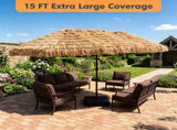 15 x 9 FT Double-Sided Solar LED Patio Umbrella, 144 LEDs 12 Modes Outdoor Thatch Umbrella with 65739104